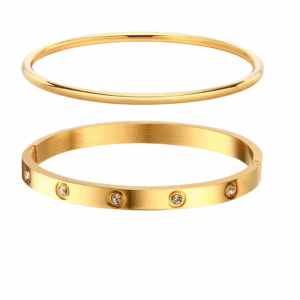 กําไลข้อมือคริสตัล ชุบทอง 18K ประดับเพทาย ลาย:สว่านจุด 2 ชิ้น