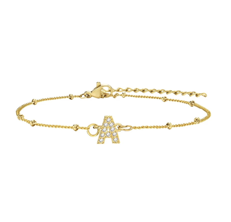 สร้อยข้อมือ สี ทอง 18K จี้ตัวอักษร A