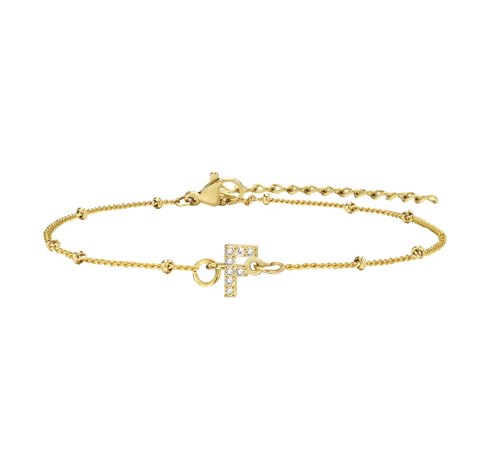 สร้อยข้อมือ สี ทอง 18K จี้ตัวอักษร F