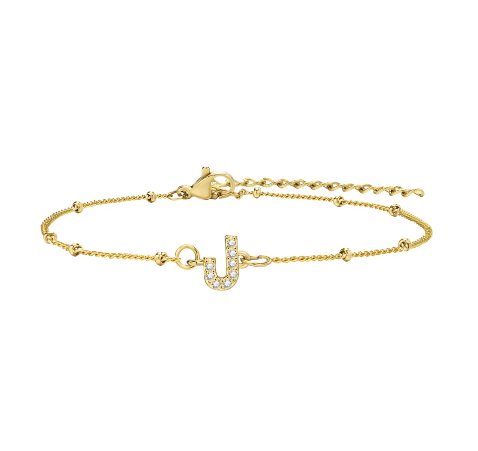 สร้อยข้อมือ สี ทอง 18K จี้ตัวอักษร J