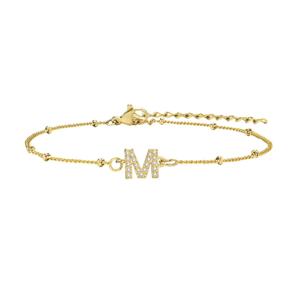 สร้อยข้อมือ สี ทอง 18K จี้ตัวอักษร M
