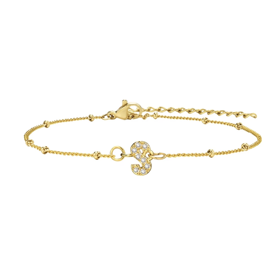 สร้อยข้อมือ สี ทอง 18K จี้ตัวอักษร S