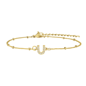 สร้อยข้อมือ สี ทอง 18K จี้ตัวอักษร U