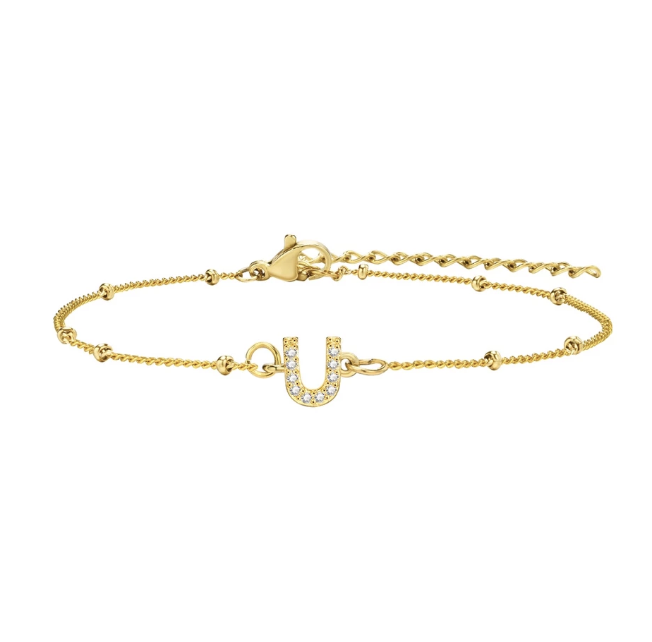 สร้อยข้อมือ สี ทอง 18K จี้ตัวอักษร U