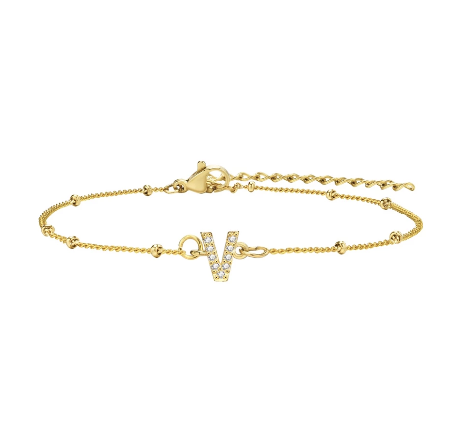สร้อยข้อมือ สี ทอง 18K จี้ตัวอักษร V